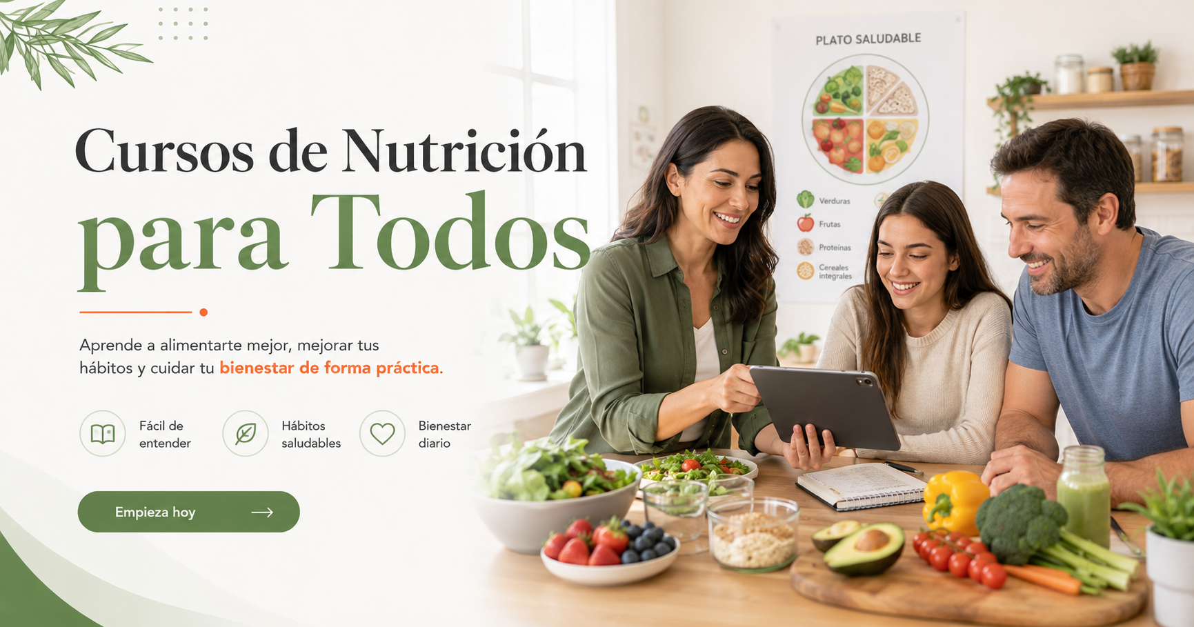 Cursos de Nutrición para Todos: aprende a alimentarte mejor, mejorar tus hábitos y cuidar tu bienestar de forma práctica. Fácil de entender, hábitos saludables y bienestar diario.